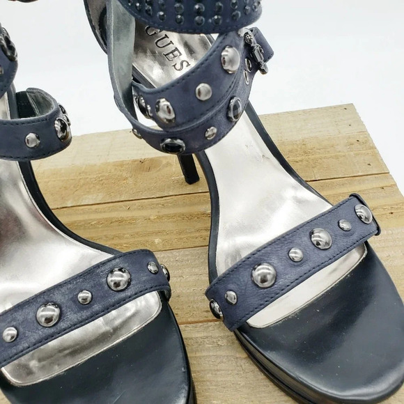 Guess Studded Heels / Navy Blue w/ Triple Ankle Straps / Size 6.5 - Picture 7 of 8